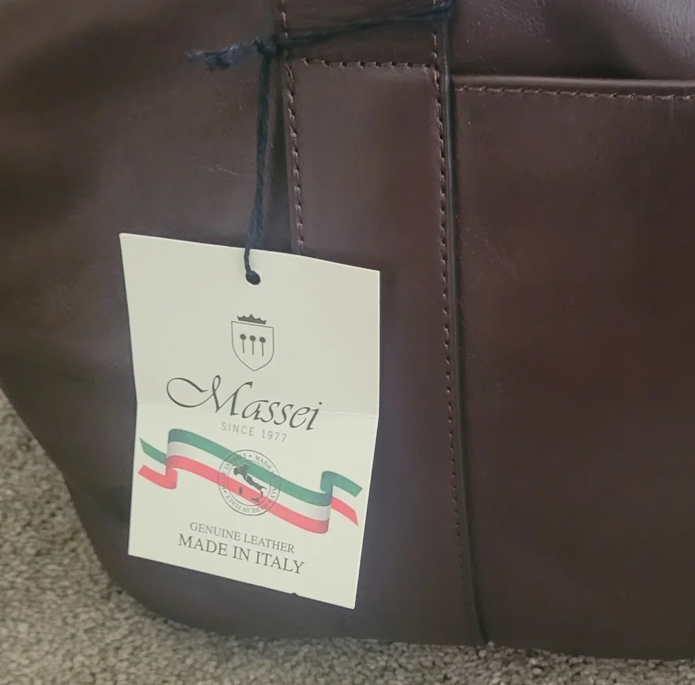 Massi Stil Dark Brown Leather Duffel Bag, Classic Travel Weekender Italian Made.